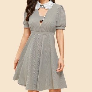 Cut Front with Button Detail Lace Collar Dress